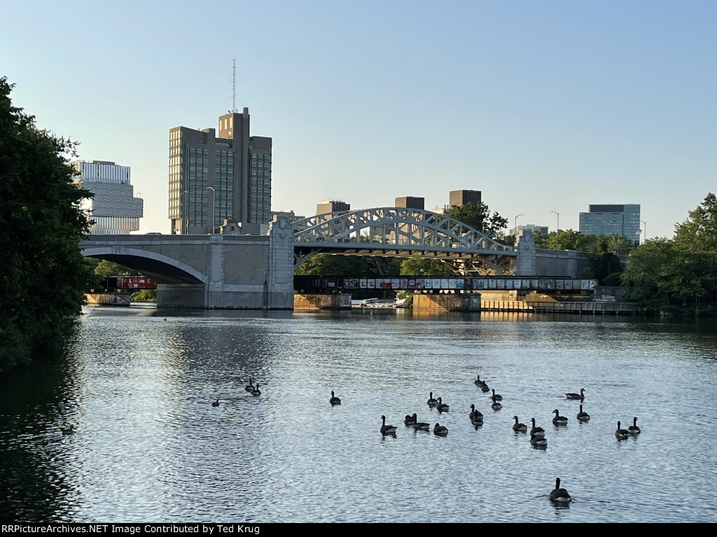 BU Bridge over the Grand Jct Bridge and the Charles River